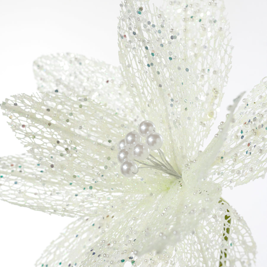 22" Glitter & Pearl Filagree Flower Stem: Soft Iridescent Mint Green
