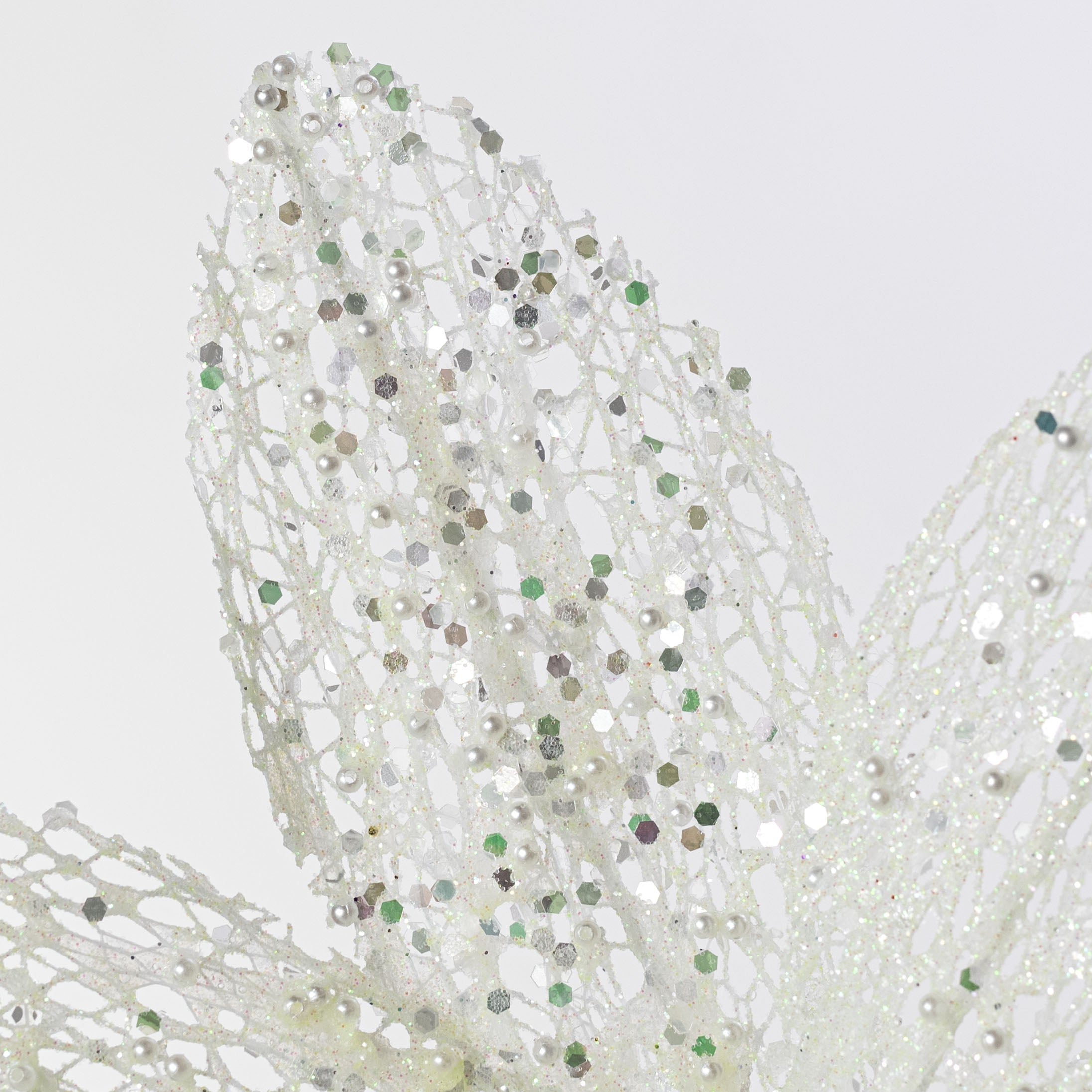 22" Glitter & Pearl Filagree Flower Stem: Soft Iridescent Mint Green