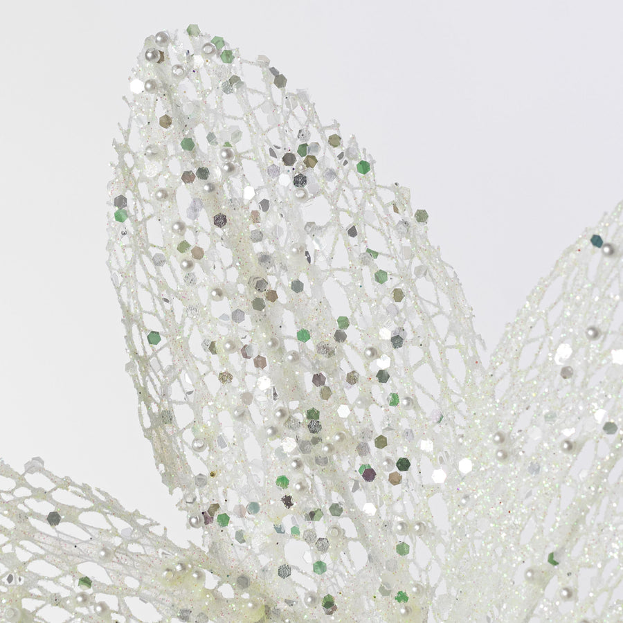 22" Glitter & Pearl Filagree Flower Stem: Soft Iridescent Mint Green