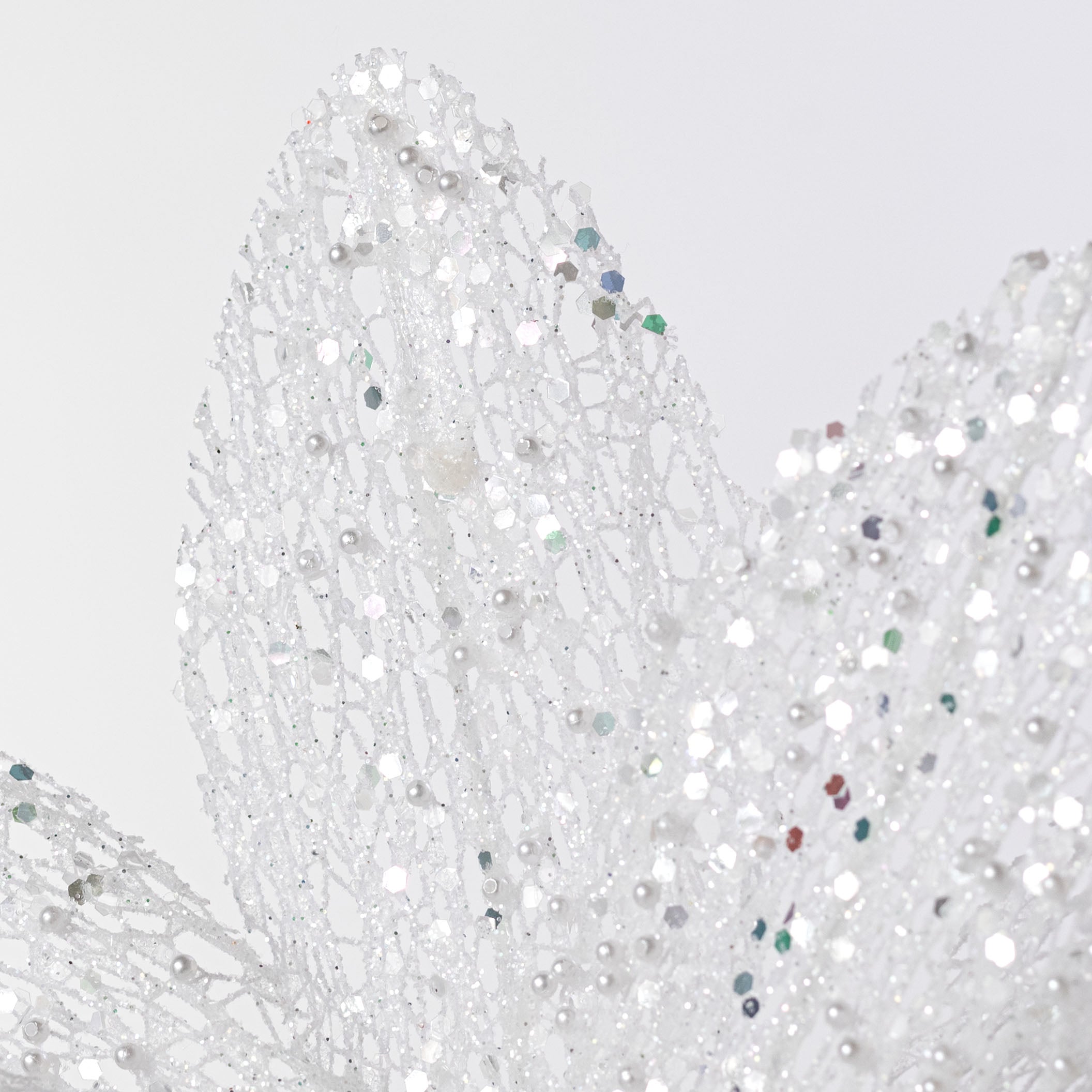 22" Glitter & Pearl Filagree Flower Stem: Iridescent White