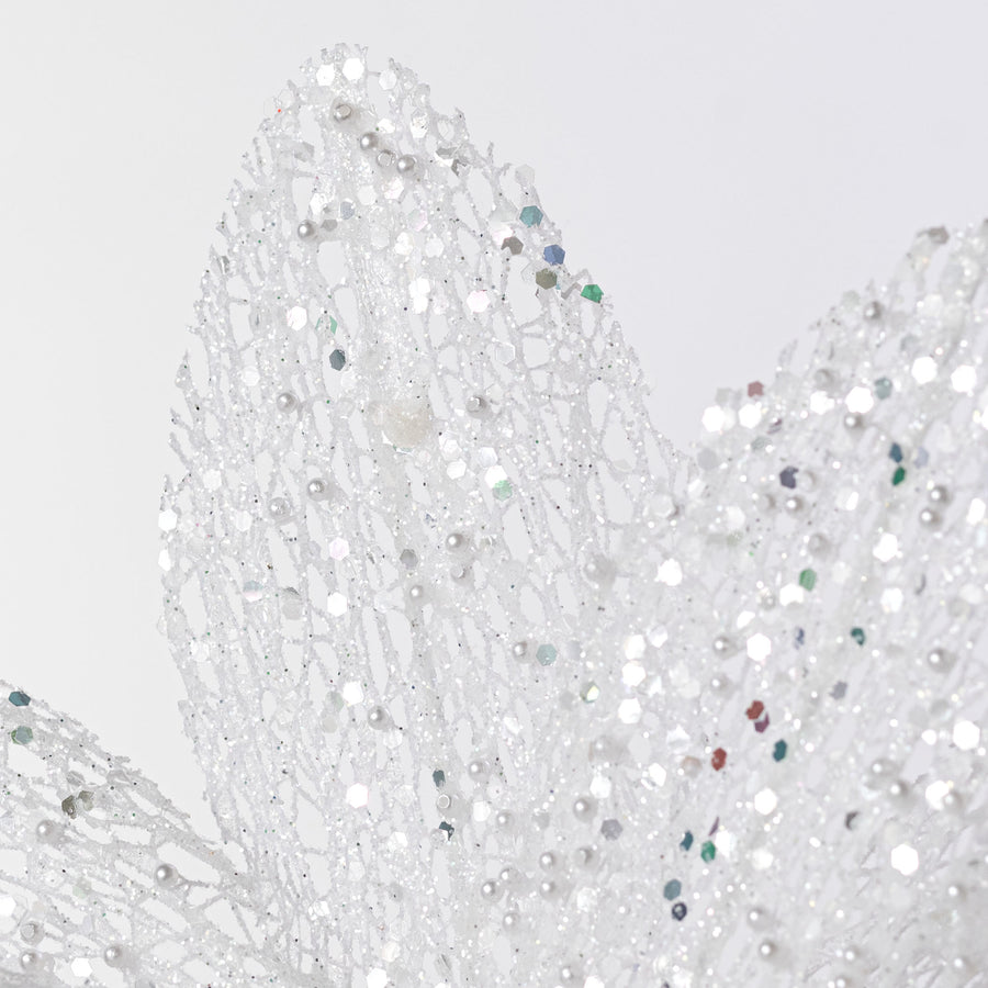 22" Glitter & Pearl Filagree Flower Stem: Iridescent White