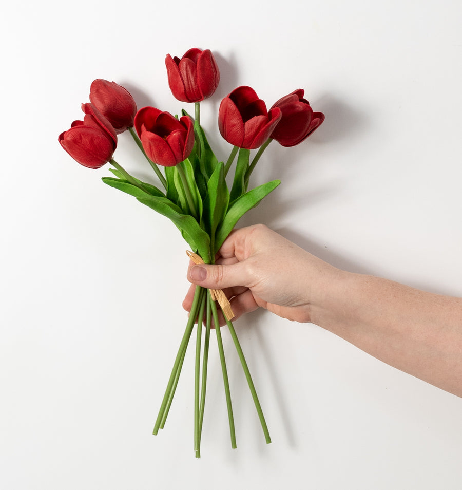 14" Medium Soft Touch Tulip Flower Bundle: Red (6)