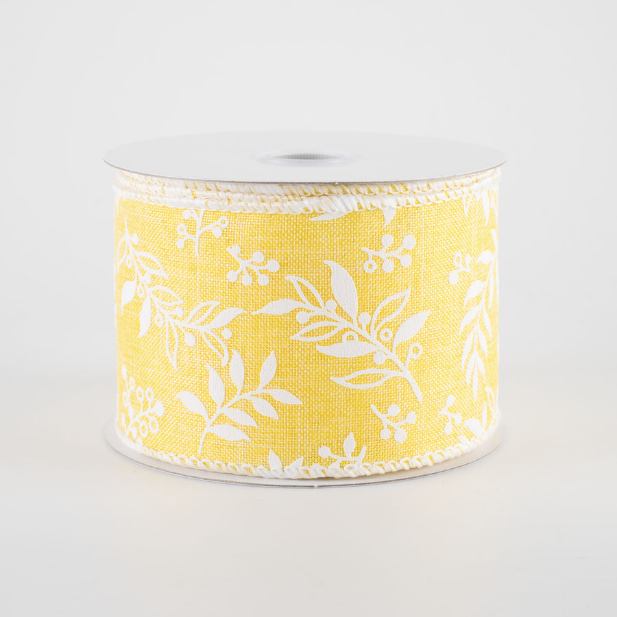 2.5" Linen Foliage Ribbon: Yellow (10 Yards)