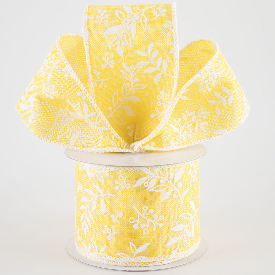 2.5" Linen Foliage Ribbon: Yellow (10 Yards)