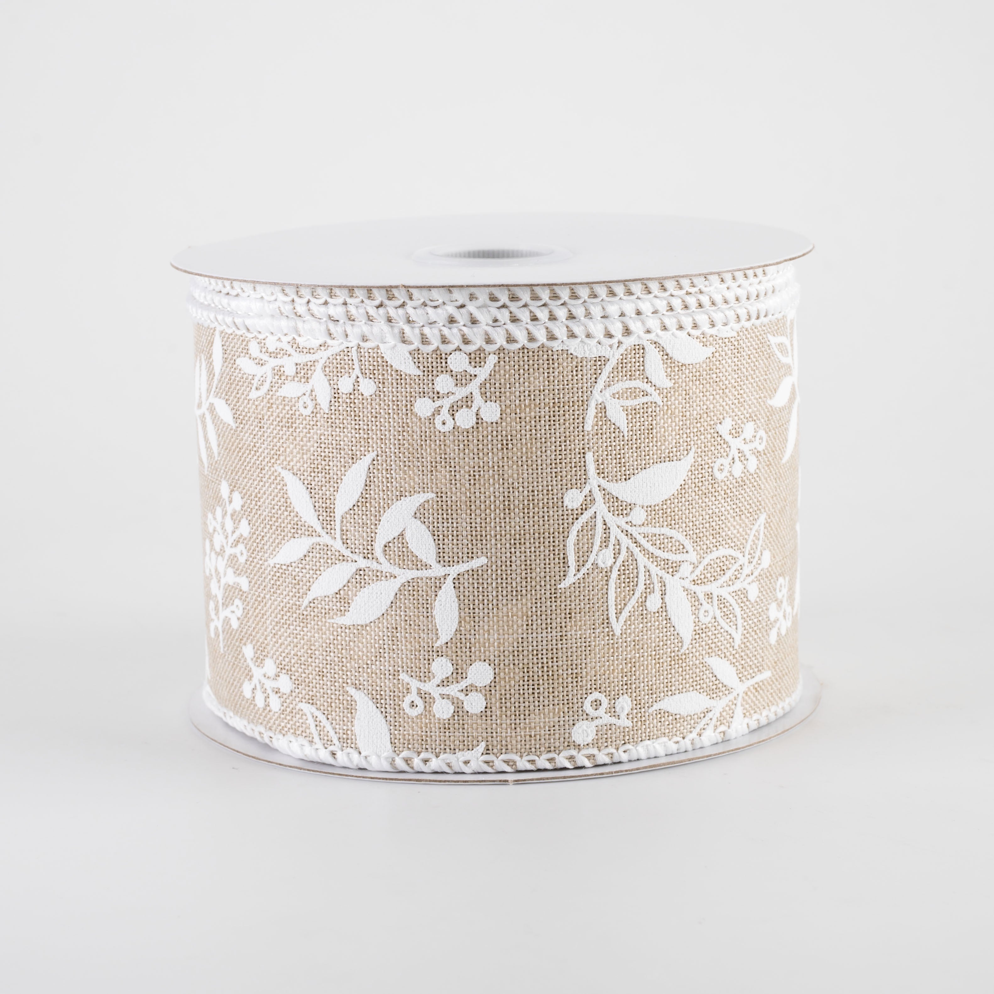 2.5" Linen Foliage Ribbon: Natural (10 Yards)
