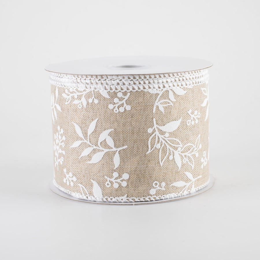 2.5" Linen Foliage Ribbon: Natural (10 Yards)