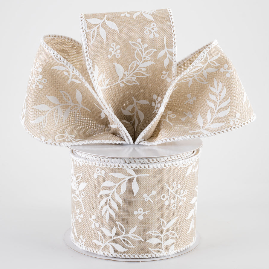 2.5" Linen Foliage Ribbon: Natural (10 Yards)