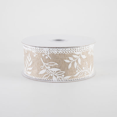 1.5" Linen Foliage Ribbon: Natural (10 Yards)