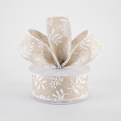 1.5" Linen Foliage Ribbon: Natural (10 Yards)