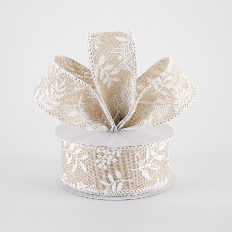 1.5" Linen Foliage Ribbon: Natural (10 Yards)