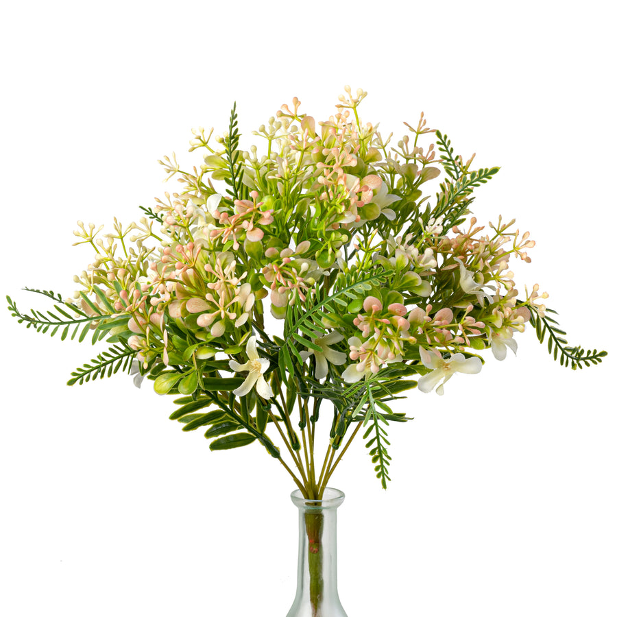 16" Plastic Leaves & Wildflowers Bush: Peach & Cream