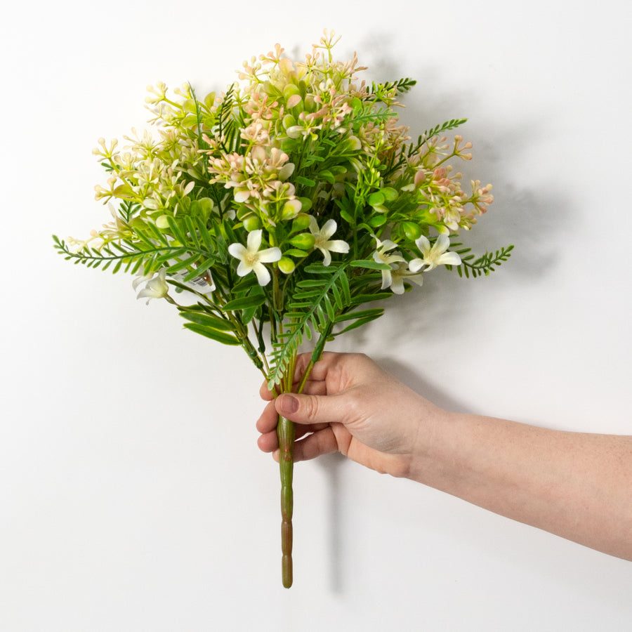 16" Plastic Leaves & Wildflowers Bush: Peach & Cream