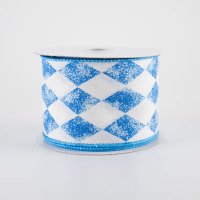 2.5" Canvas Stamped Harlequin Ribbon: Blue on White (10 Yards)