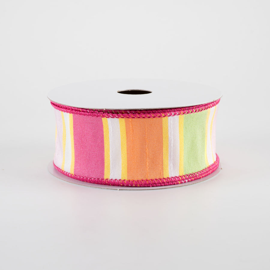 1.5" Faux Dupioni Stripes Ribbon: Fuchsia, Pink, Yellow & Orange (10 Yards)