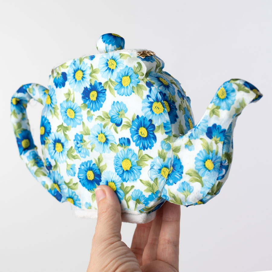 10" Floral Half Tea Pot Decoration: Blue