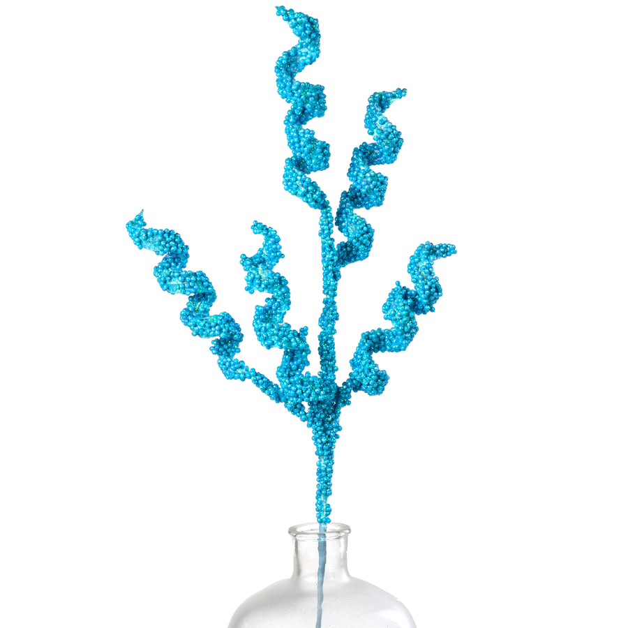 30" Beaded Curly Spray: Iridescent Blue