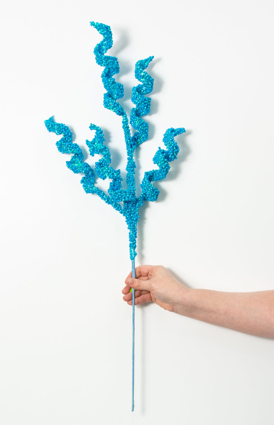 30" Beaded Curly Spray: Iridescent Blue