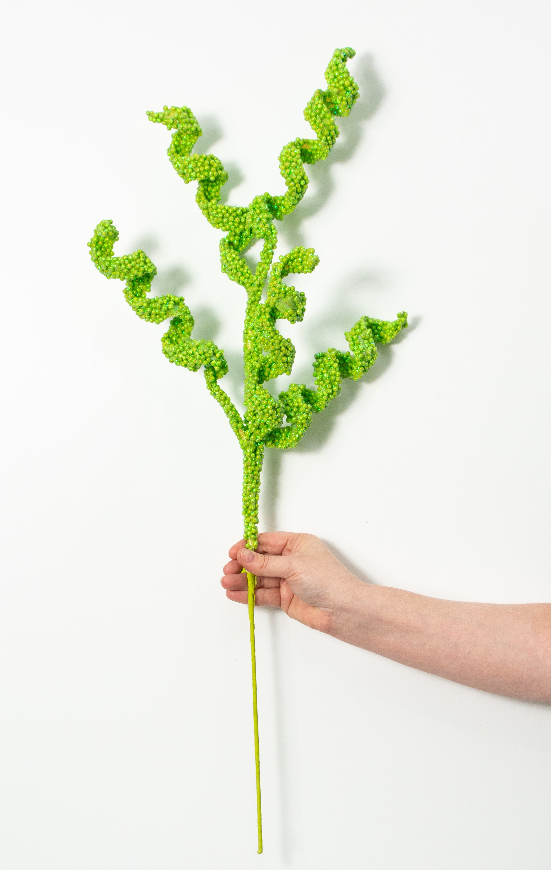 30" Beaded Curly Spray: Iridescent Green