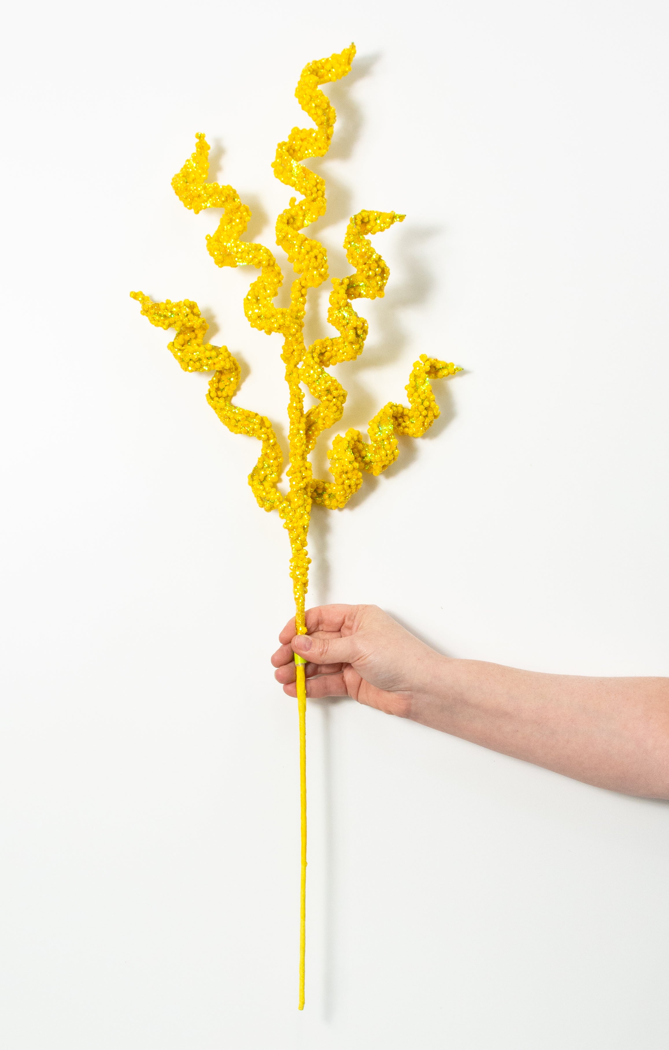 30" Beaded Curly Spray: Iridescent Yellow