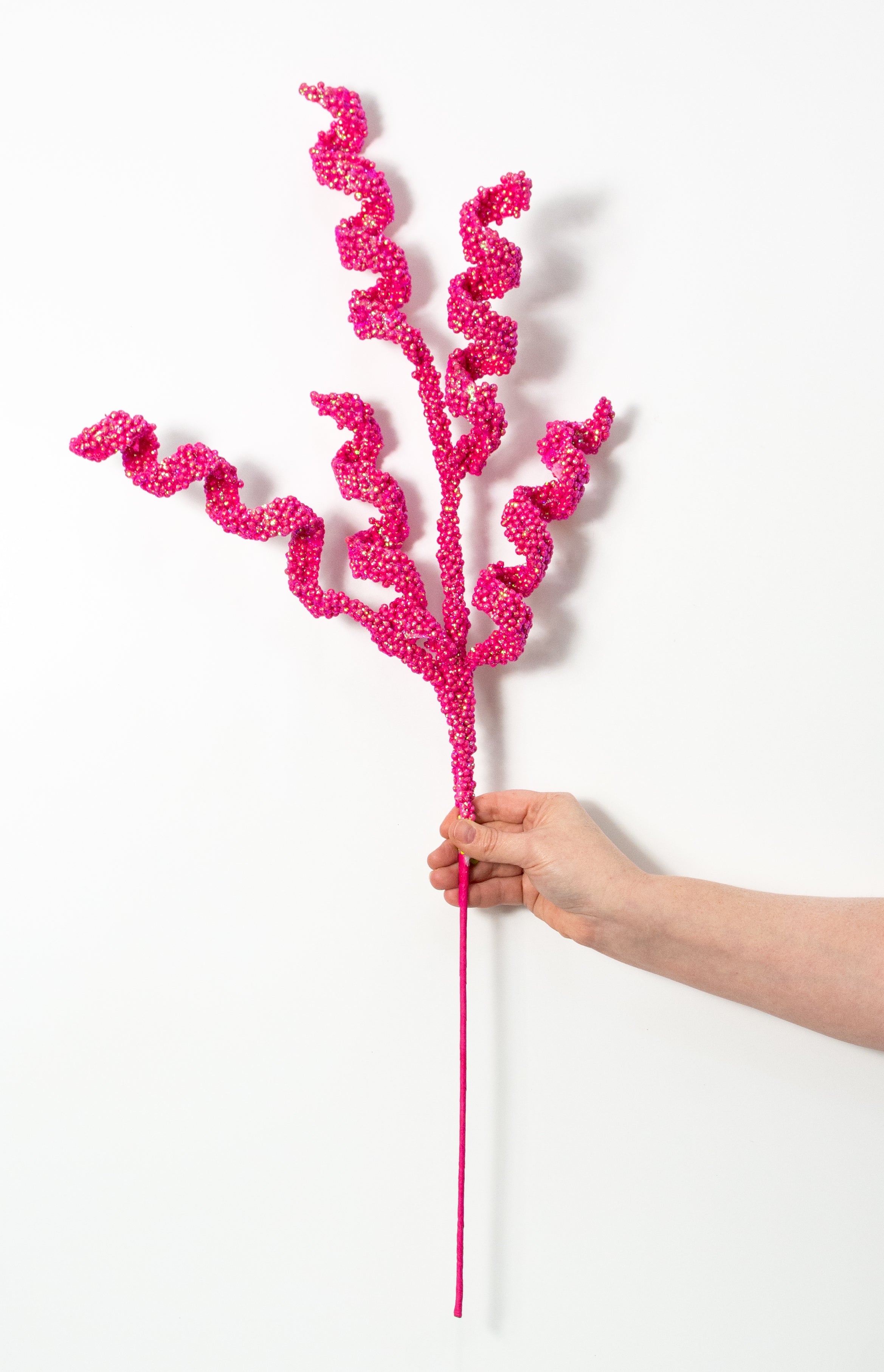 30" Beaded Curly Spray: Iridescent Beauty Pink