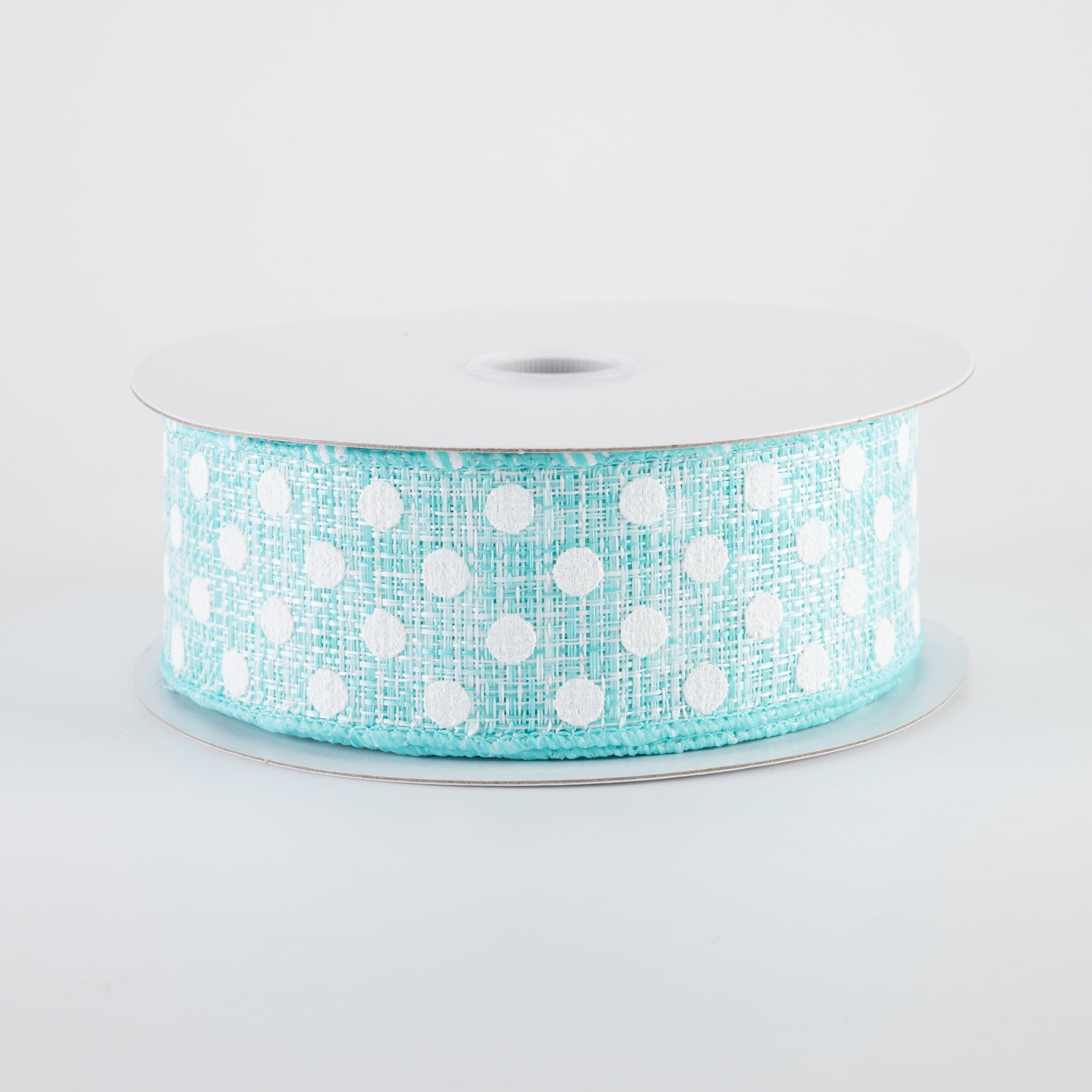 1.5" Polka Dot Tweed Ribbon: Aqua Blue & White (10 Yards)