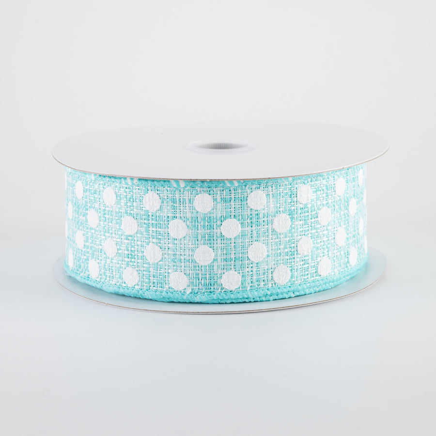 1.5" Polka Dot Tweed Ribbon: Aqua Blue & White (10 Yards)