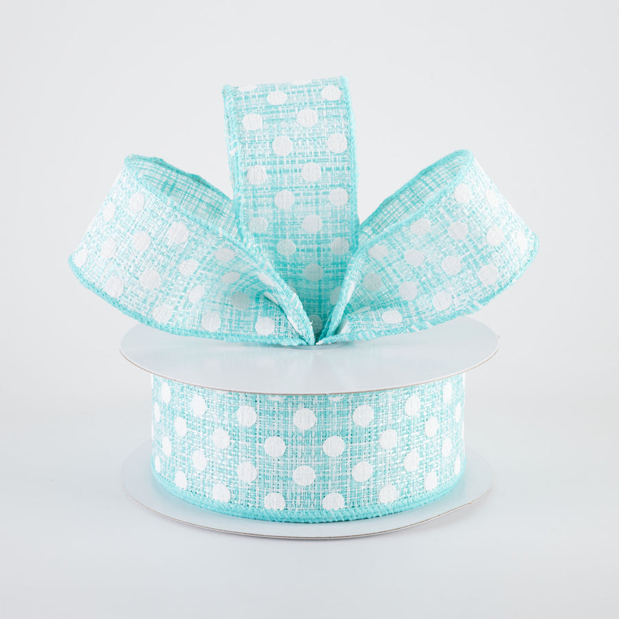 1.5" Polka Dot Tweed Ribbon: Aqua Blue & White (10 Yards)