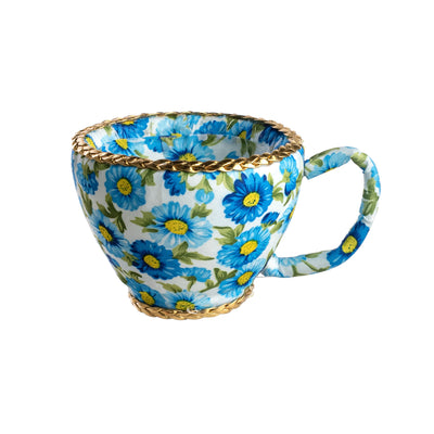 6" Floral Tea Cup Decoration: Blue
