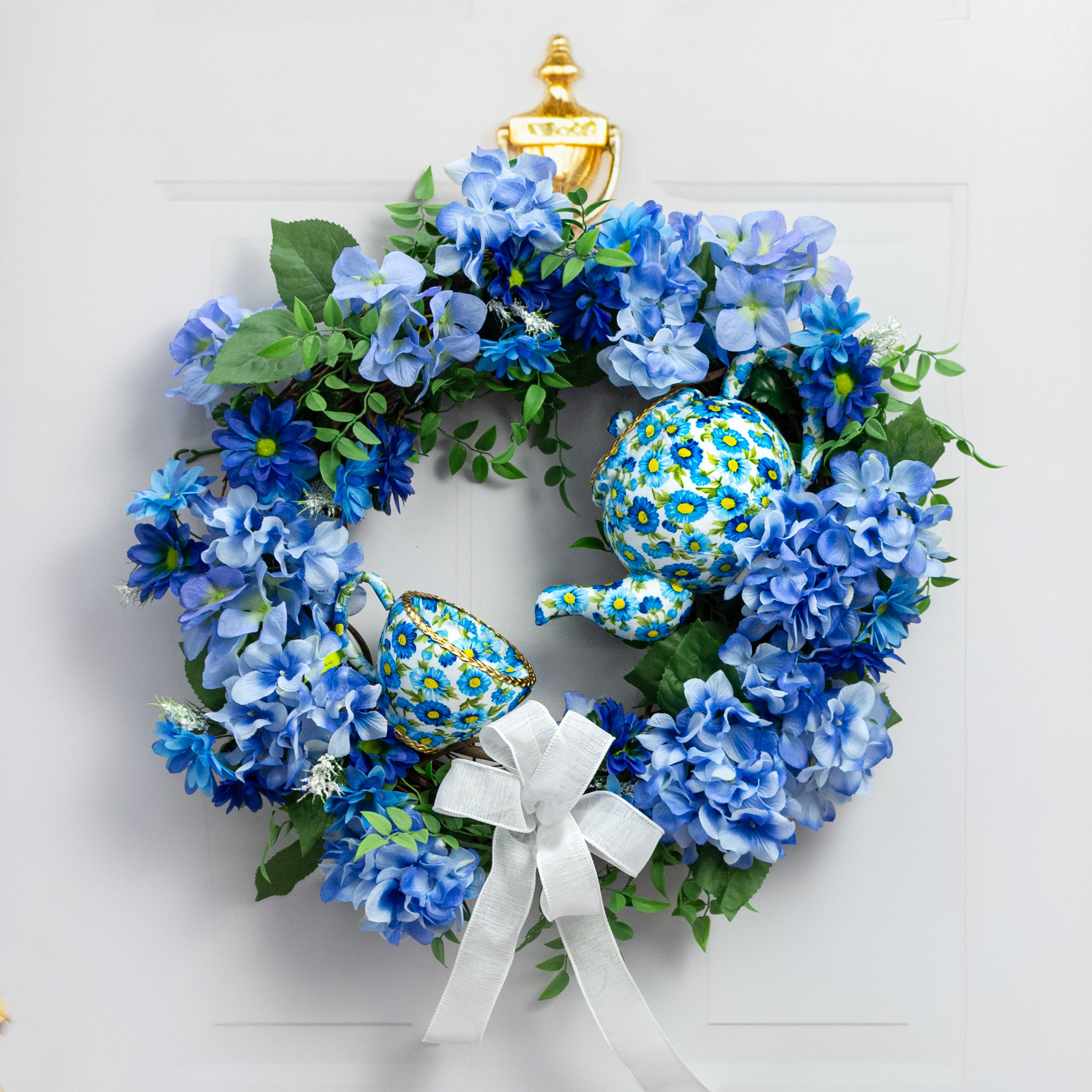 6" Floral Tea Cup Decoration: Blue