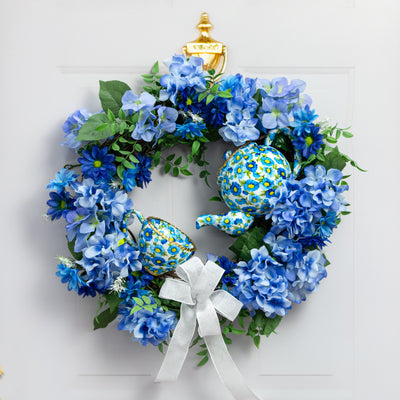 6" Floral Tea Cup Decoration: Blue
