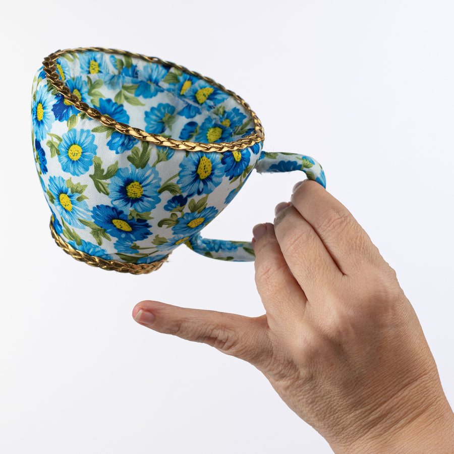 6" Floral Tea Cup Decoration: Blue