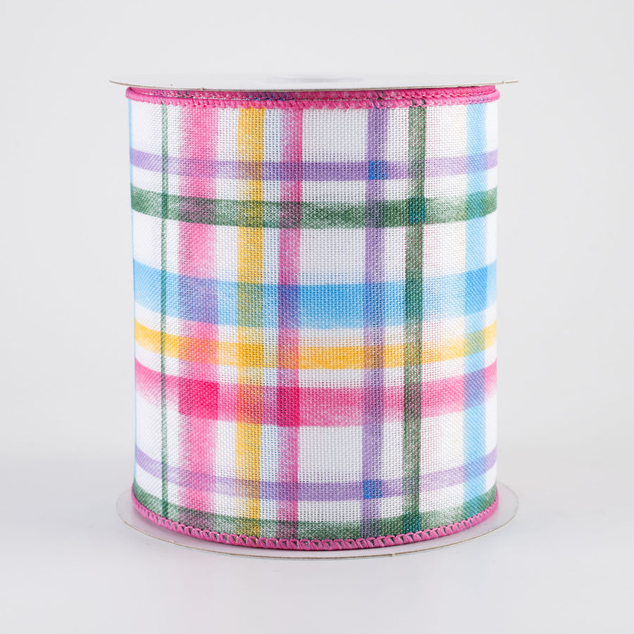 4" Watercolor Tuttola Plaid Ribbon: Multicolor (10 Yards)