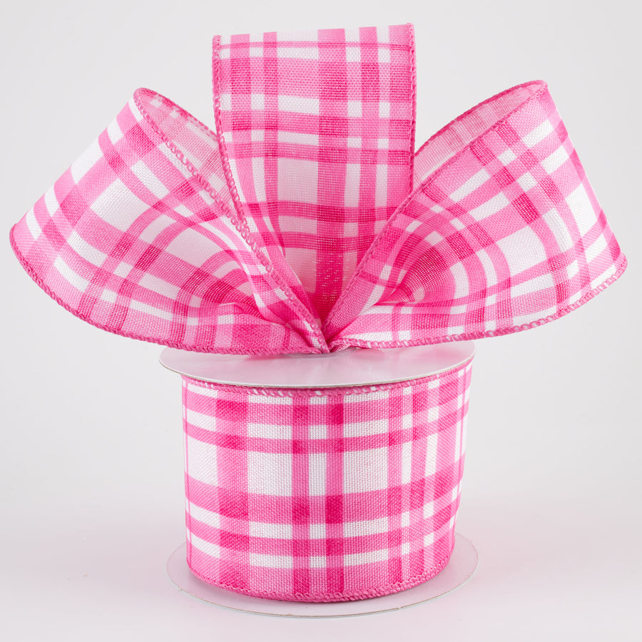 2.5 Watercolor Tuttola Plaid Ribbon: Pink (10 Yards)