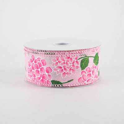 1.5" Linen Hydrangeas Ribbon: Pink on Pink (10 Yards)
