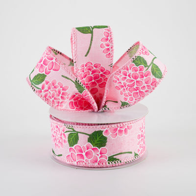 1.5" Linen Hydrangeas Ribbon: Pink on Pink (10 Yards)