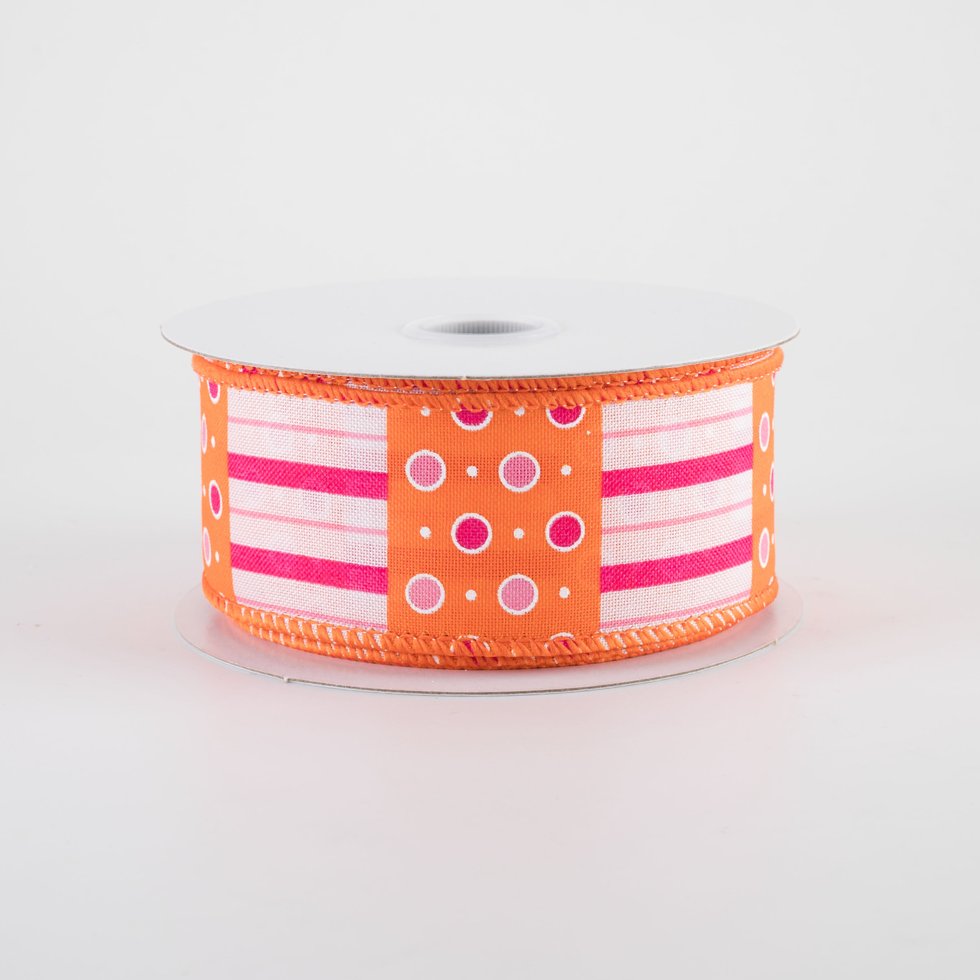 1.5" Jet Dots & Stripes Ribbon: Fuchsia, Pink & Orange (10 Yards)