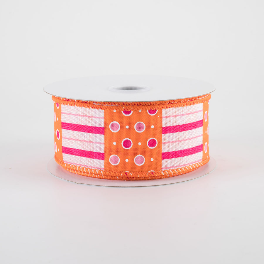 1.5" Jet Dots & Stripes Ribbon: Fuchsia, Pink & Orange (10 Yards)