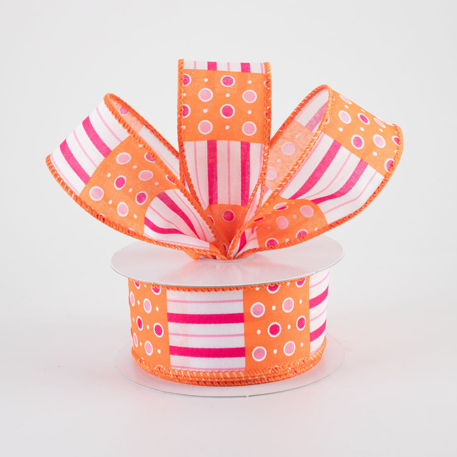 1.5" Jet Dots & Stripes Ribbon: Fuchsia, Pink & Orange (10 Yards)