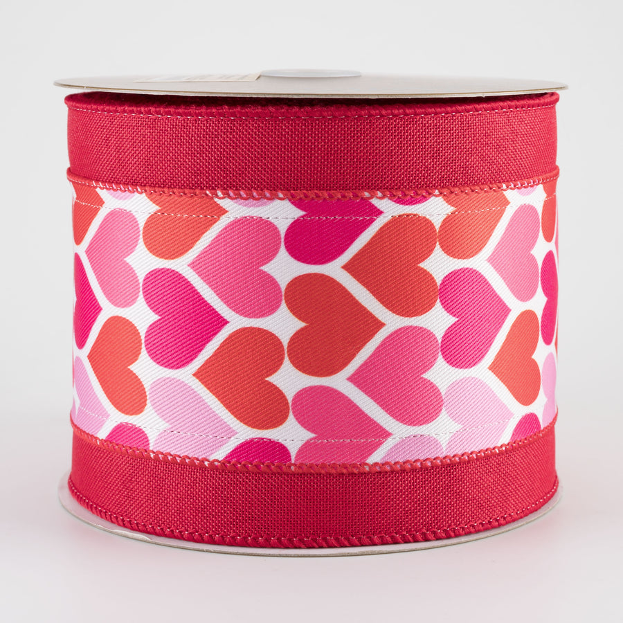 4" Double Layered Valentine's Day Hearts Ribbon (10 Yards)