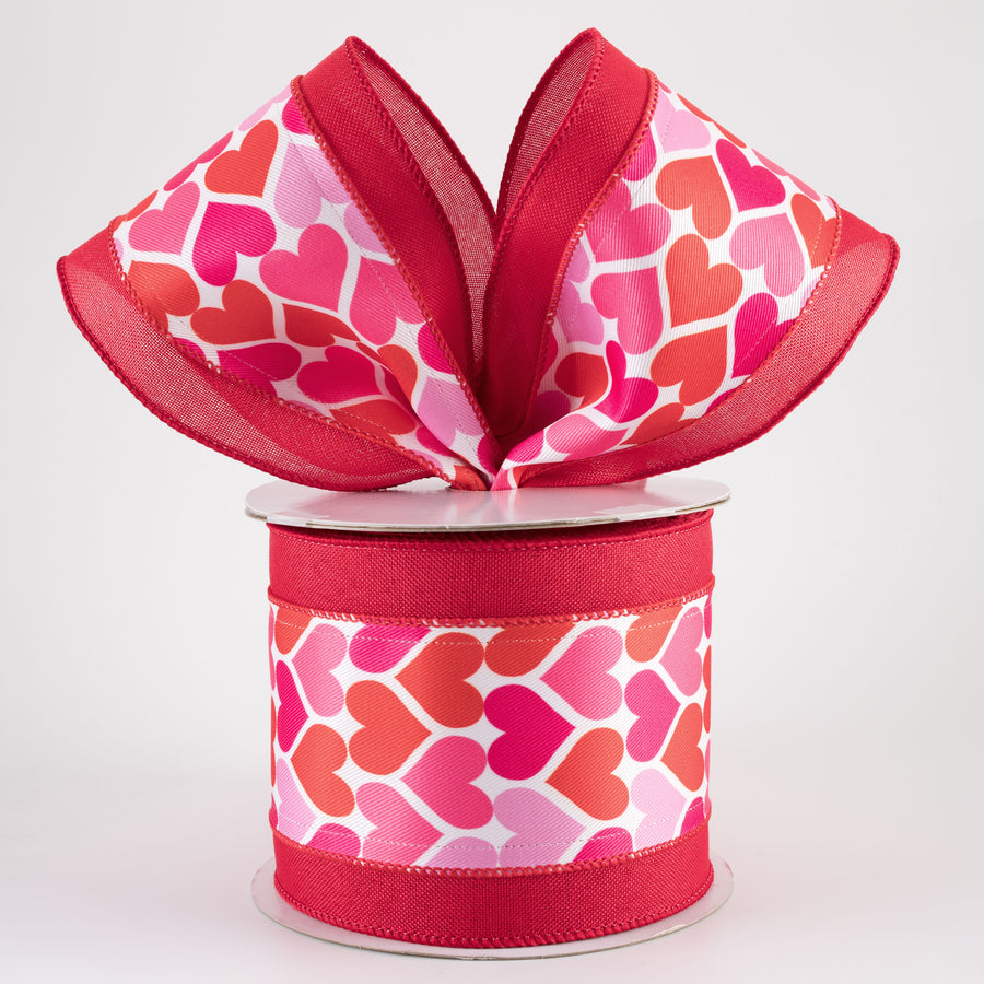 4" Double Layered Valentine's Day Hearts Ribbon (10 Yards)