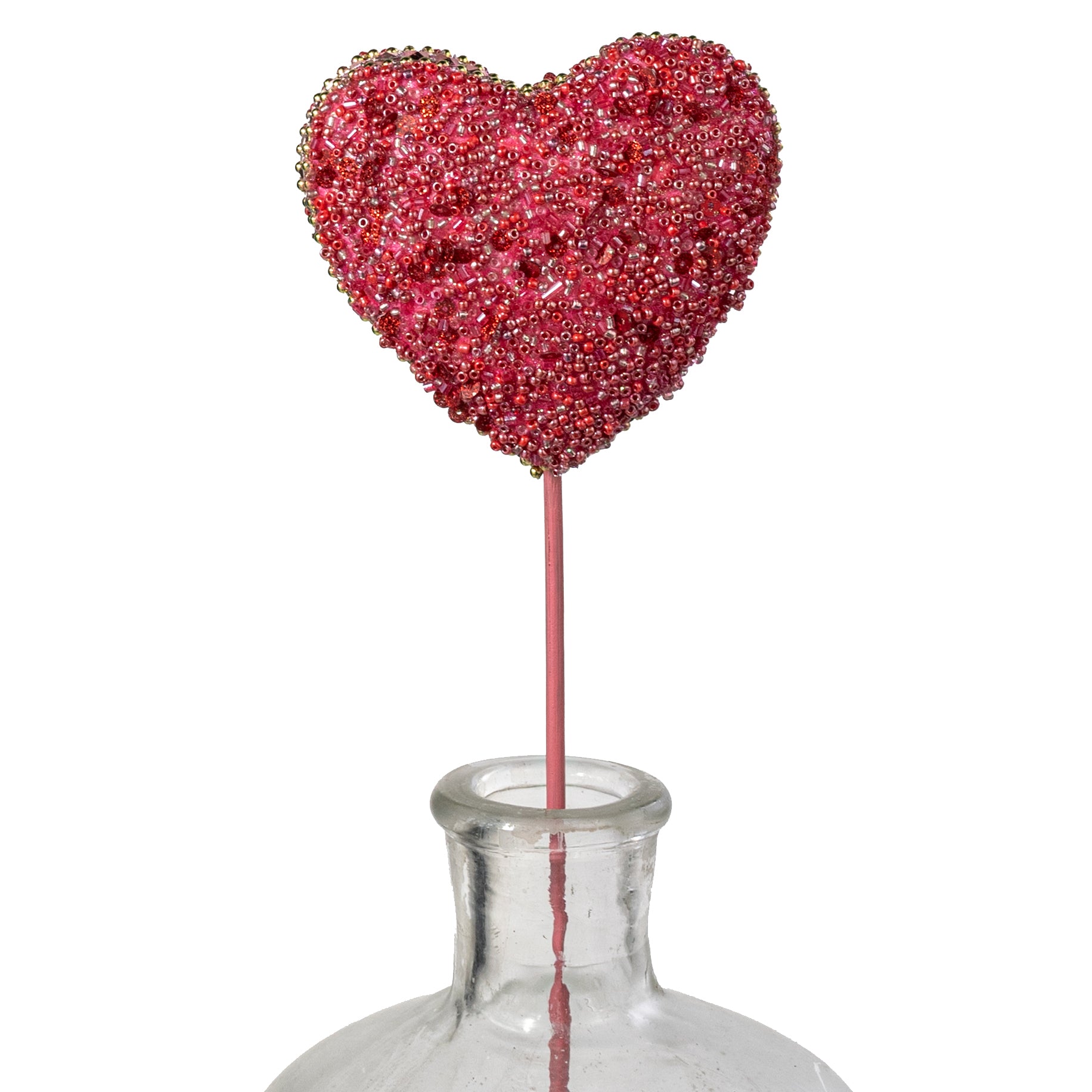 14" Deluxe Beaded Heart Pick: Red & Pink