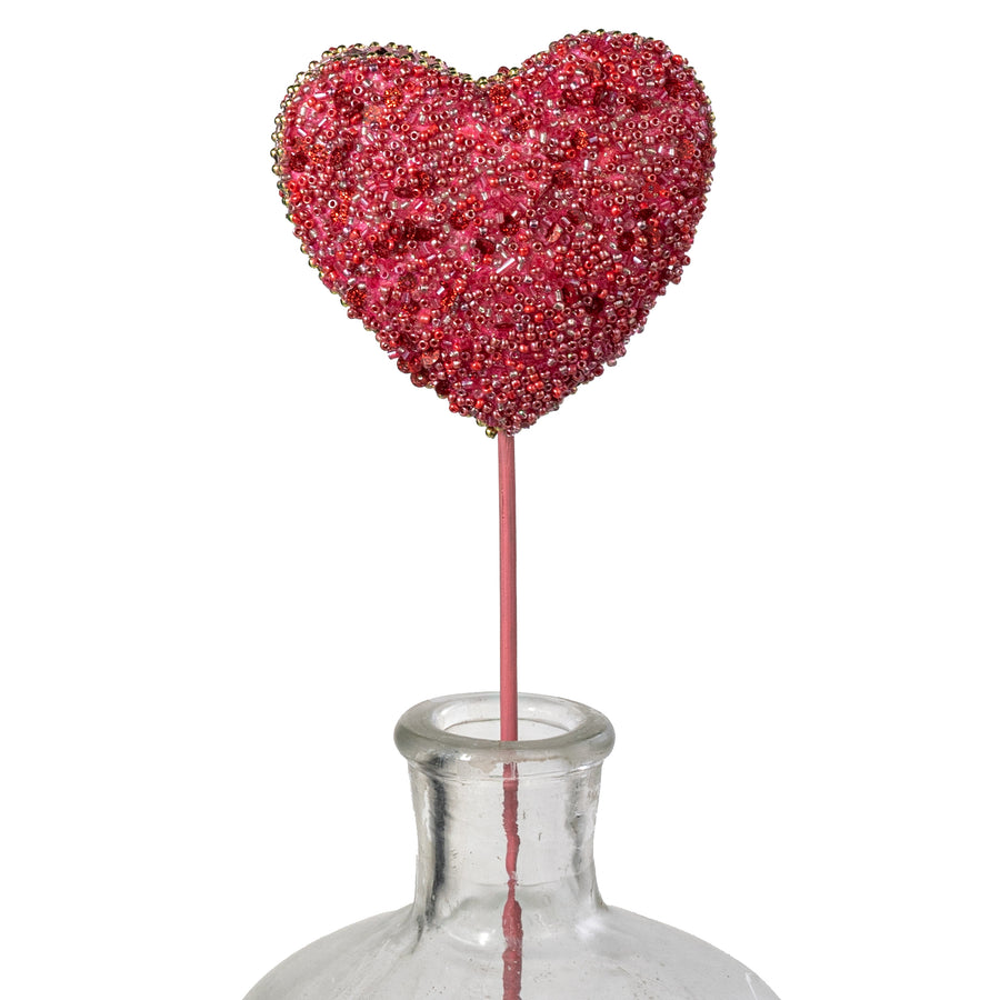 14" Deluxe Beaded Heart Pick: Red & Pink