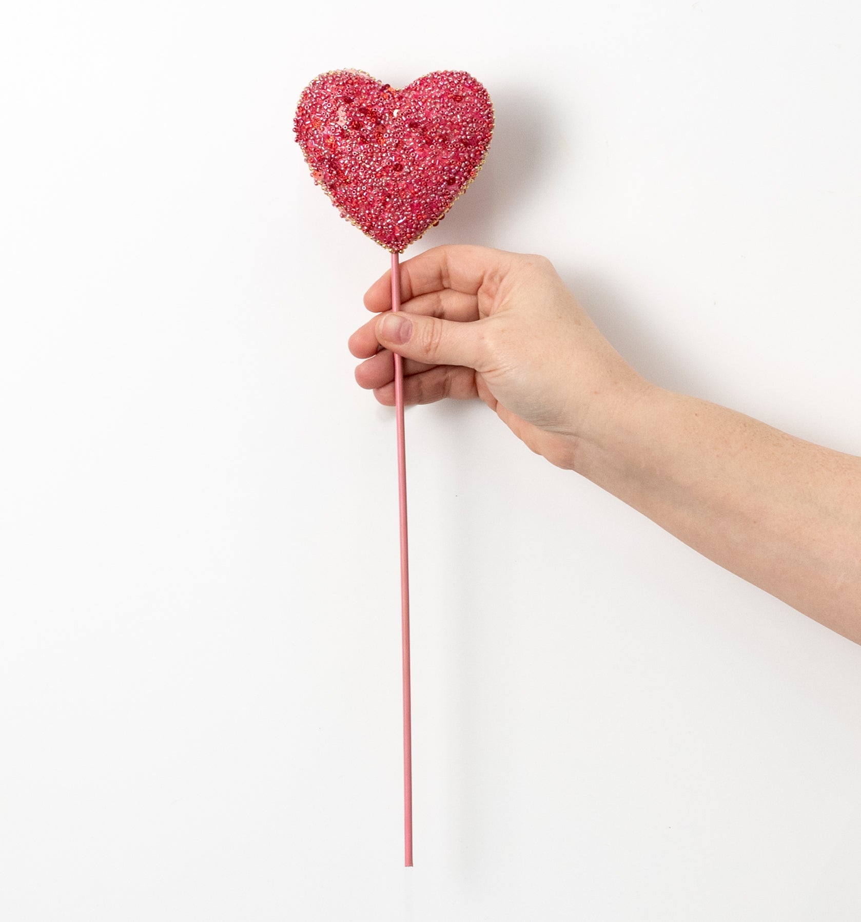 14" Deluxe Beaded Heart Pick: Red & Pink