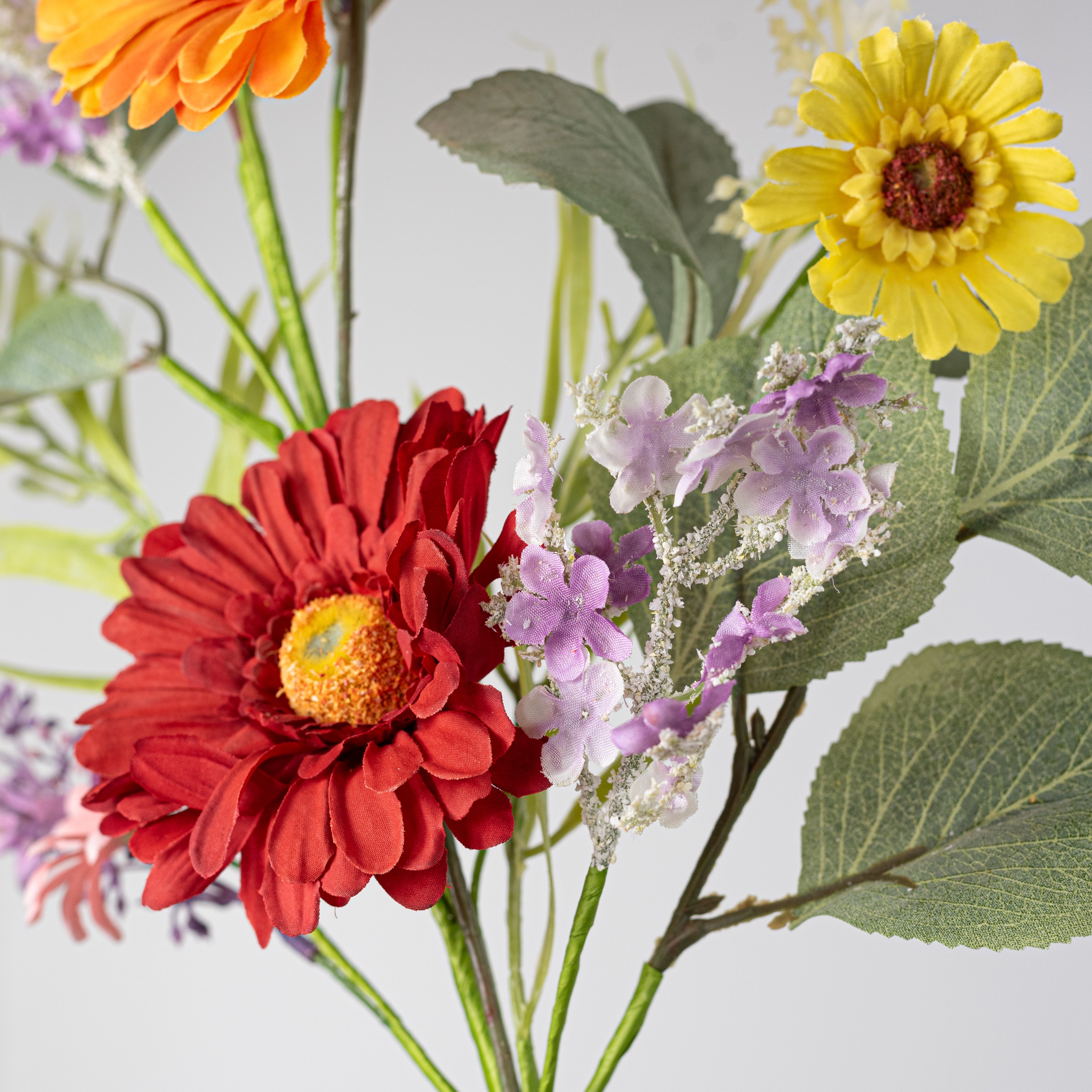30" Gerbera Daisy Blossom, Wildflowers & Leaves Spray