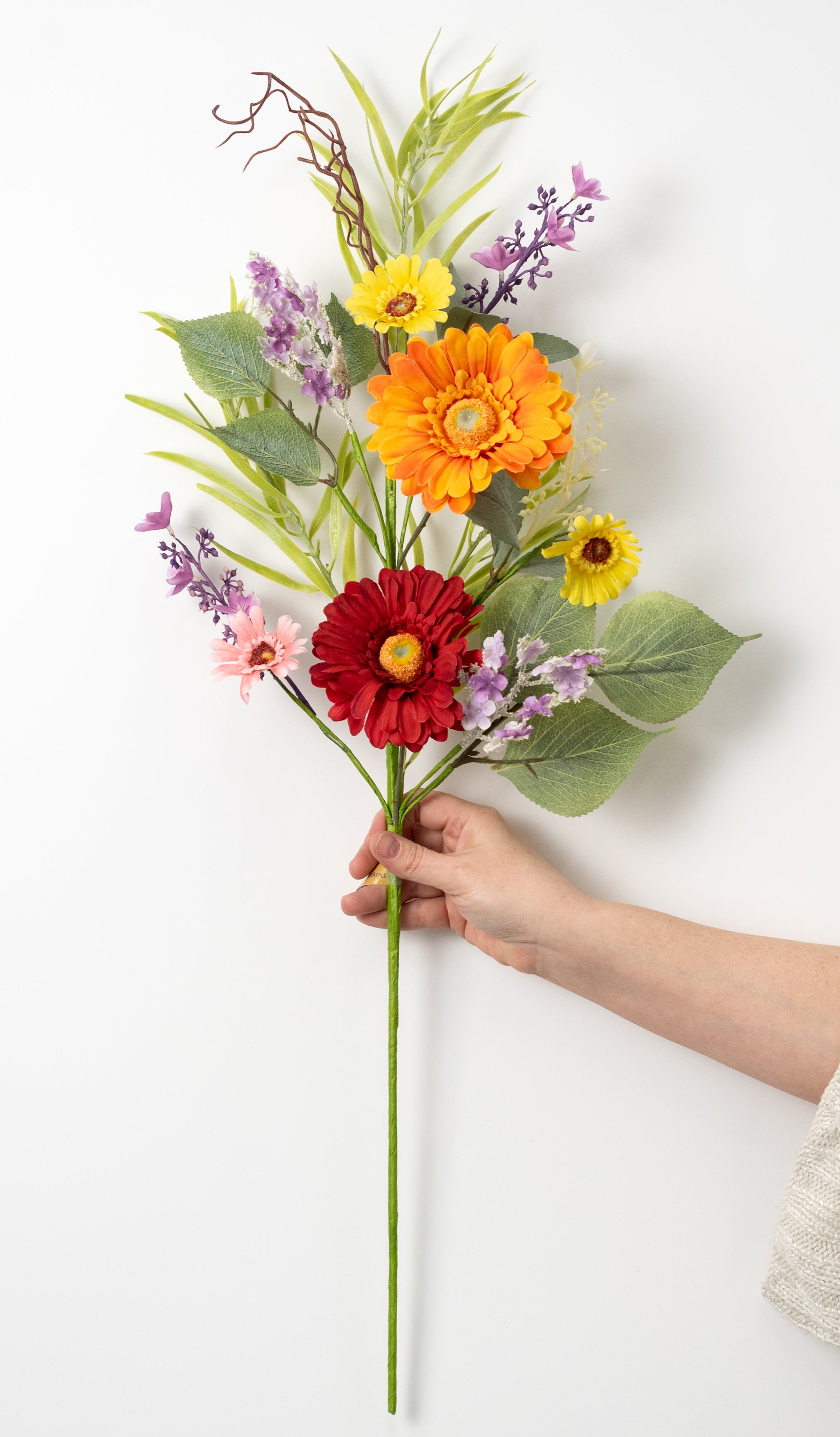 30" Gerbera Daisy Blossom, Wildflowers & Leaves Spray