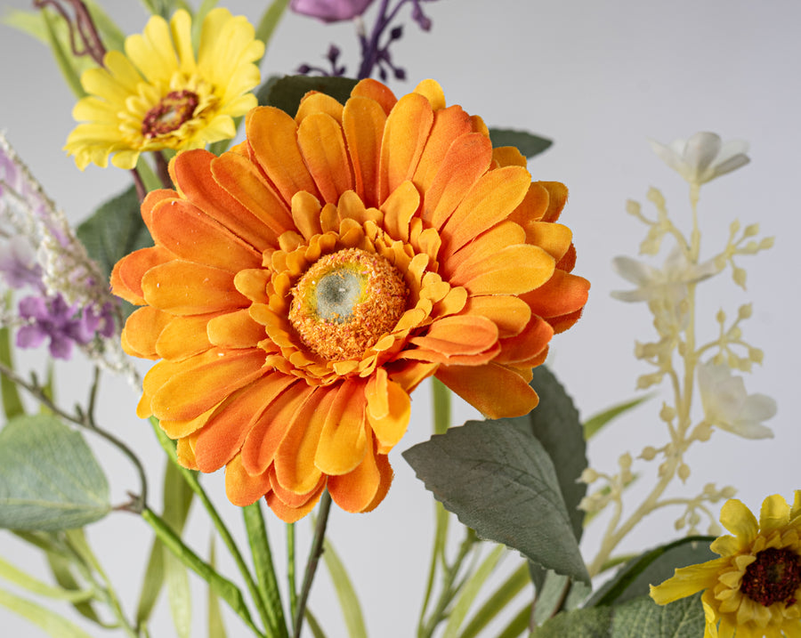 30" Gerbera Daisy Blossom, Wildflowers & Leaves Spray