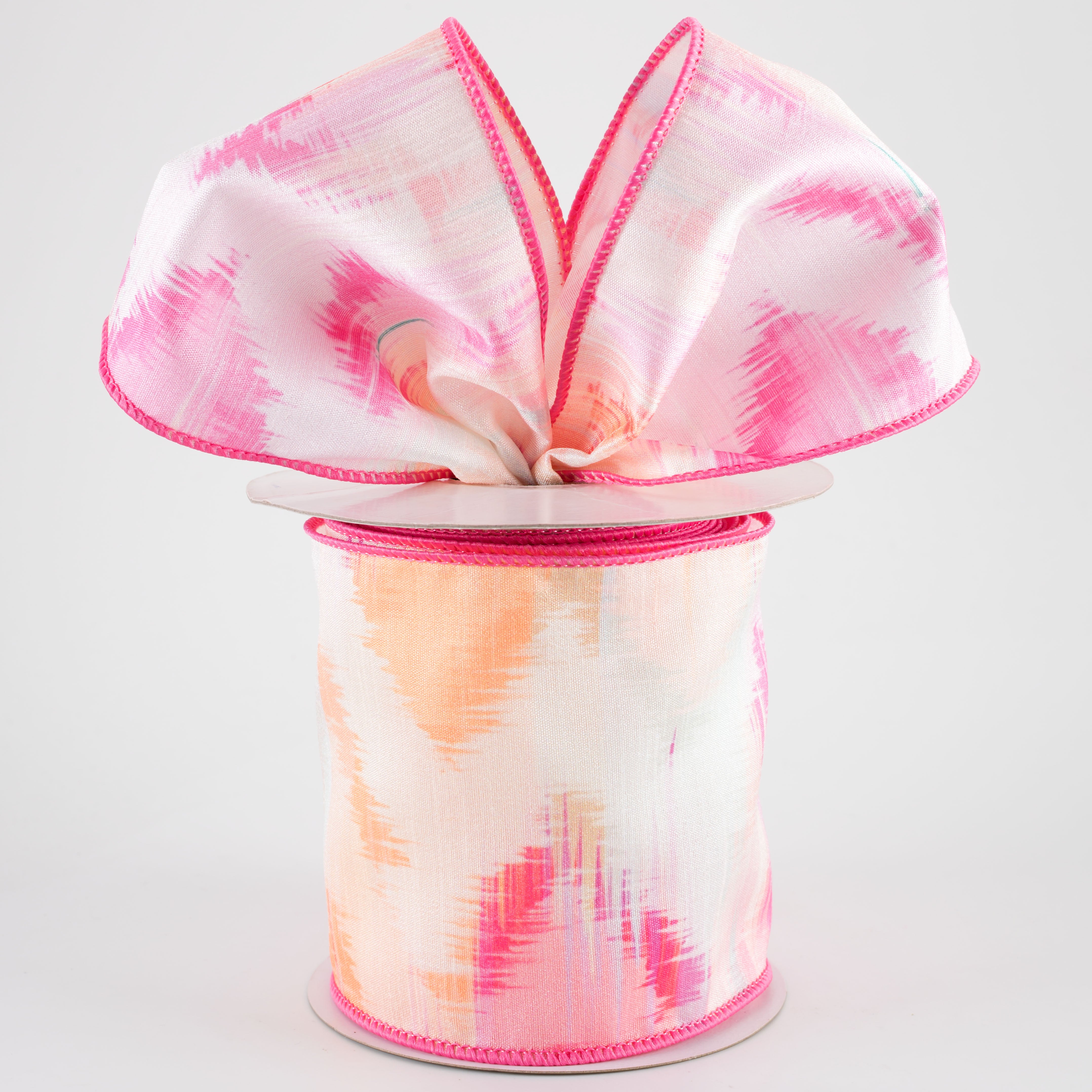 4" Tie Dye Ribbon: Fuchsia Pink & Peach (10 Yards)