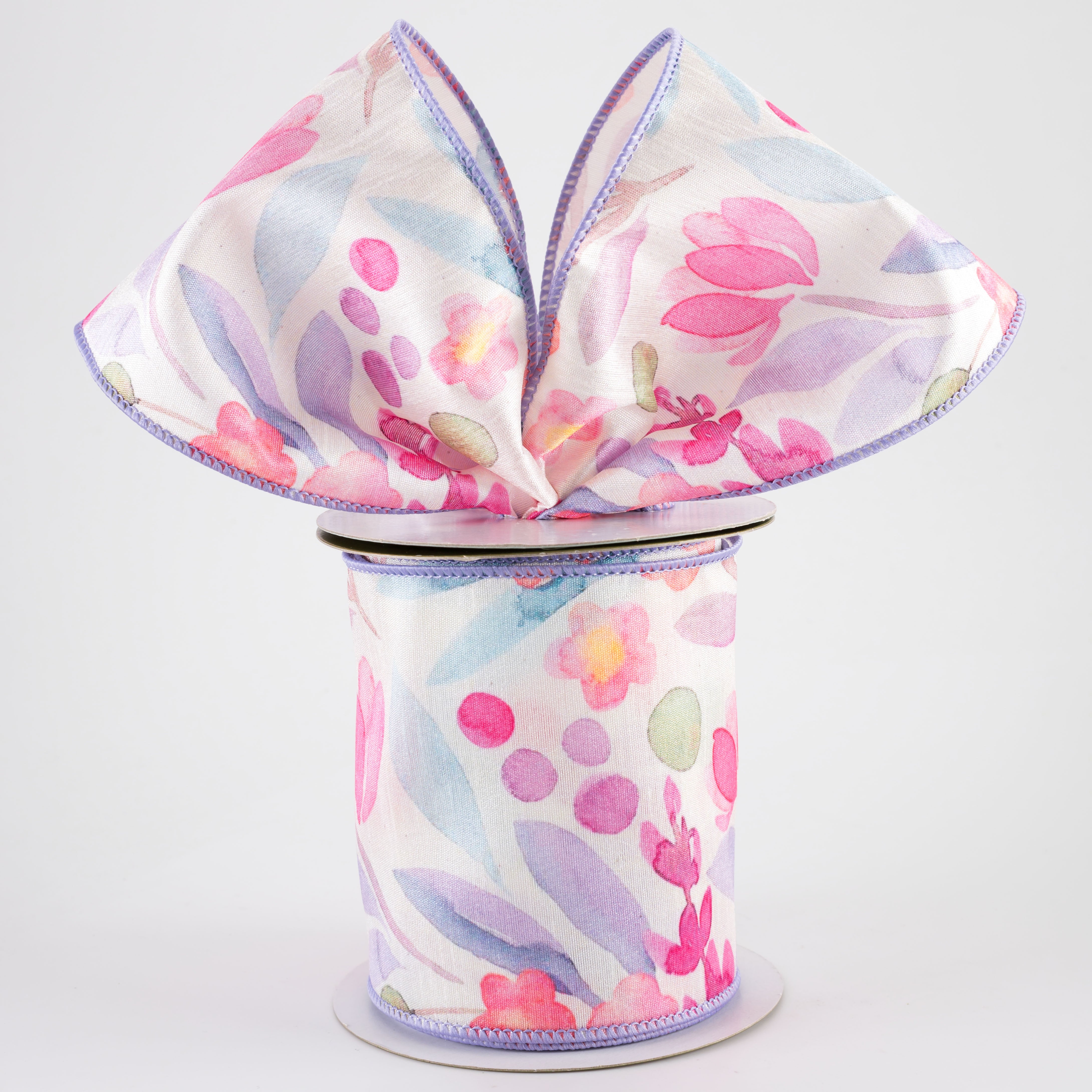4" Watercolor Flowers & Foliage Ribbon: Lavender Multicolor (10 Yards)