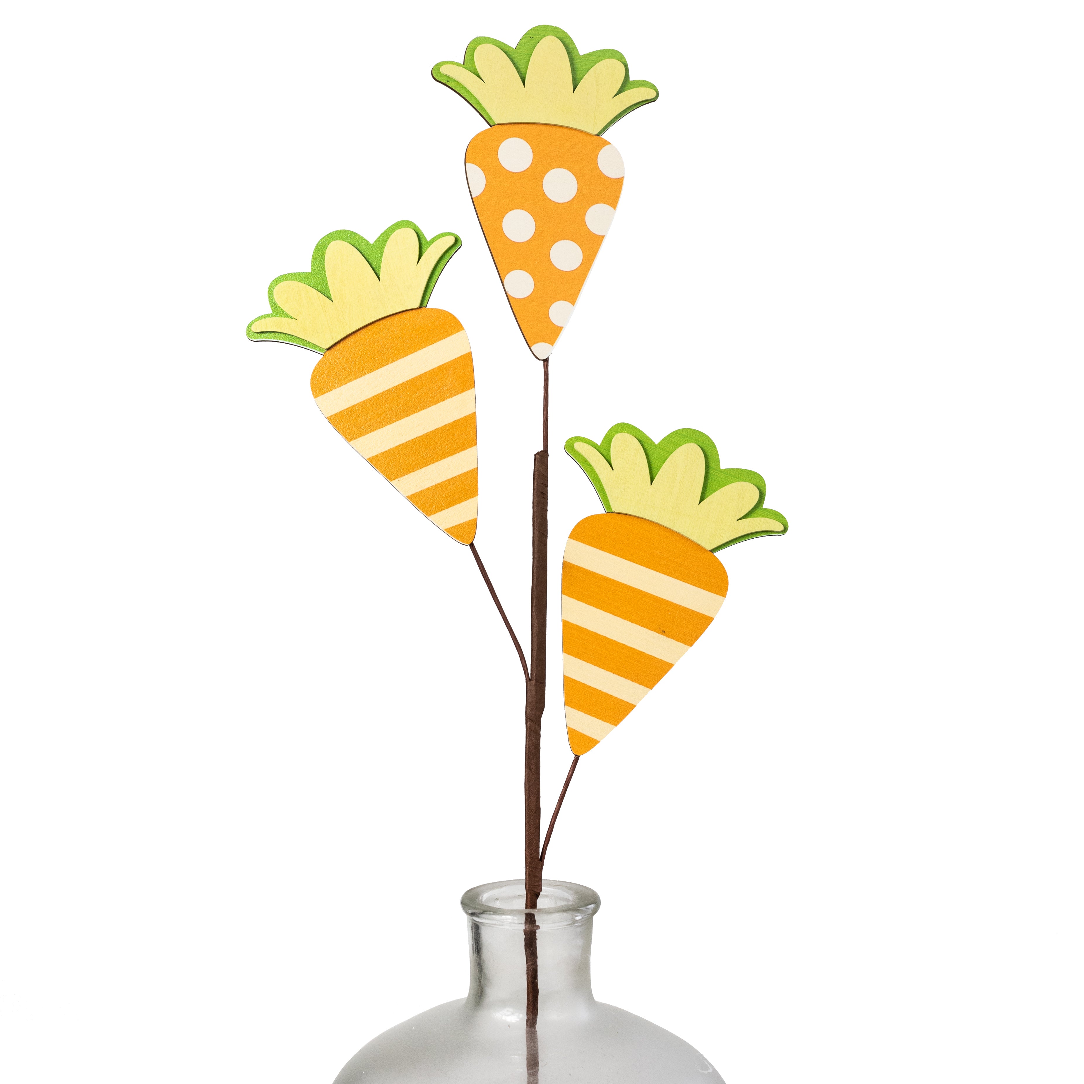 29" Wooden Polkadots & Stripes Carrots Spray