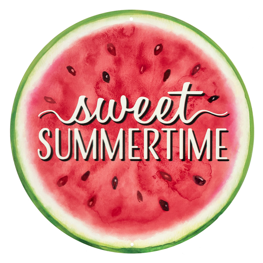 12" Round Metal Sign: Sweet Summertime Watermelon